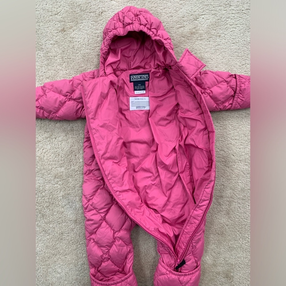 Lands’ End Size 18 Months Pink Goose Down Fill Snowsuit Bunting - Picture 4 of 7